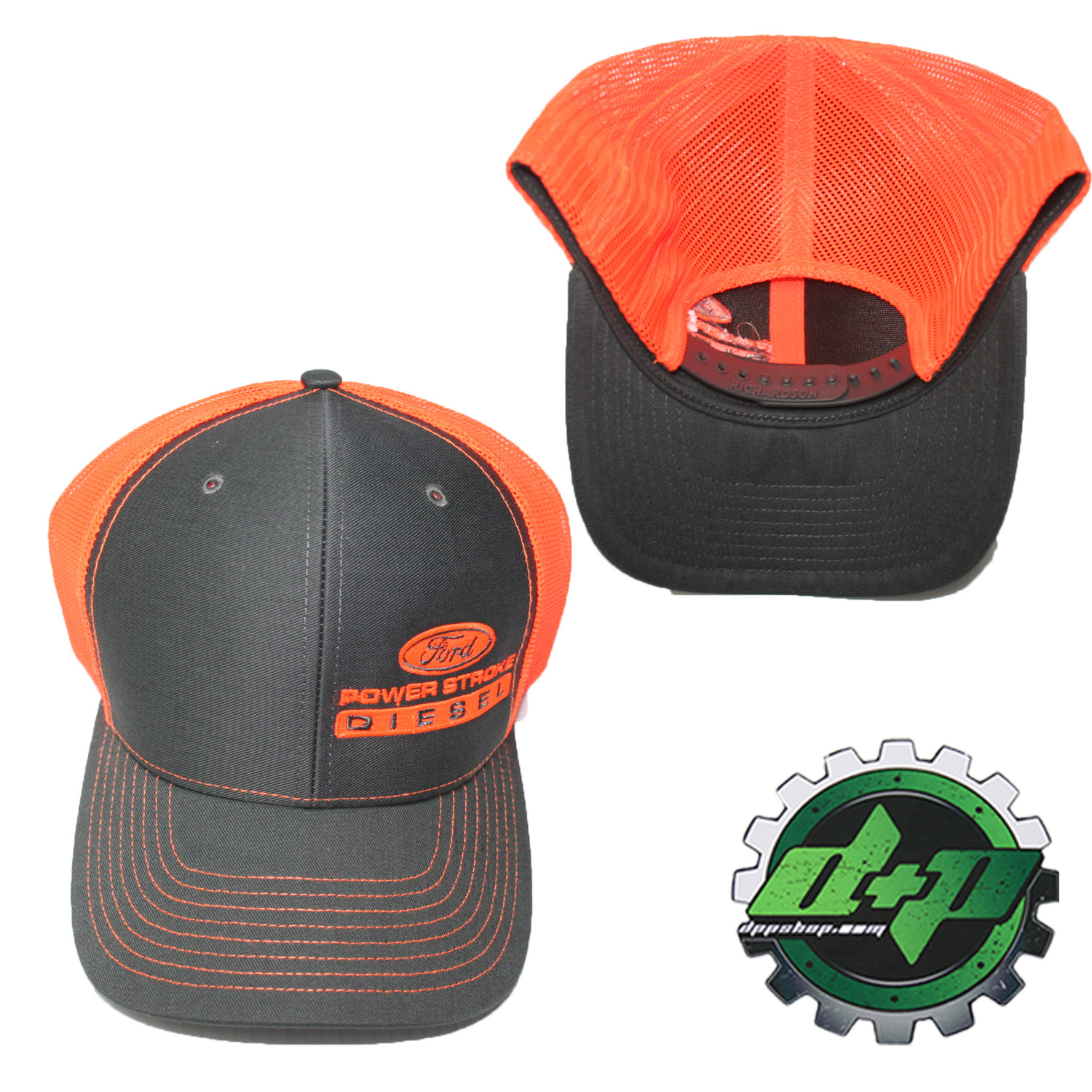 Ford Powerstroke richardson 112 hat truck Charcoal Gray ORANGE mesh snap back