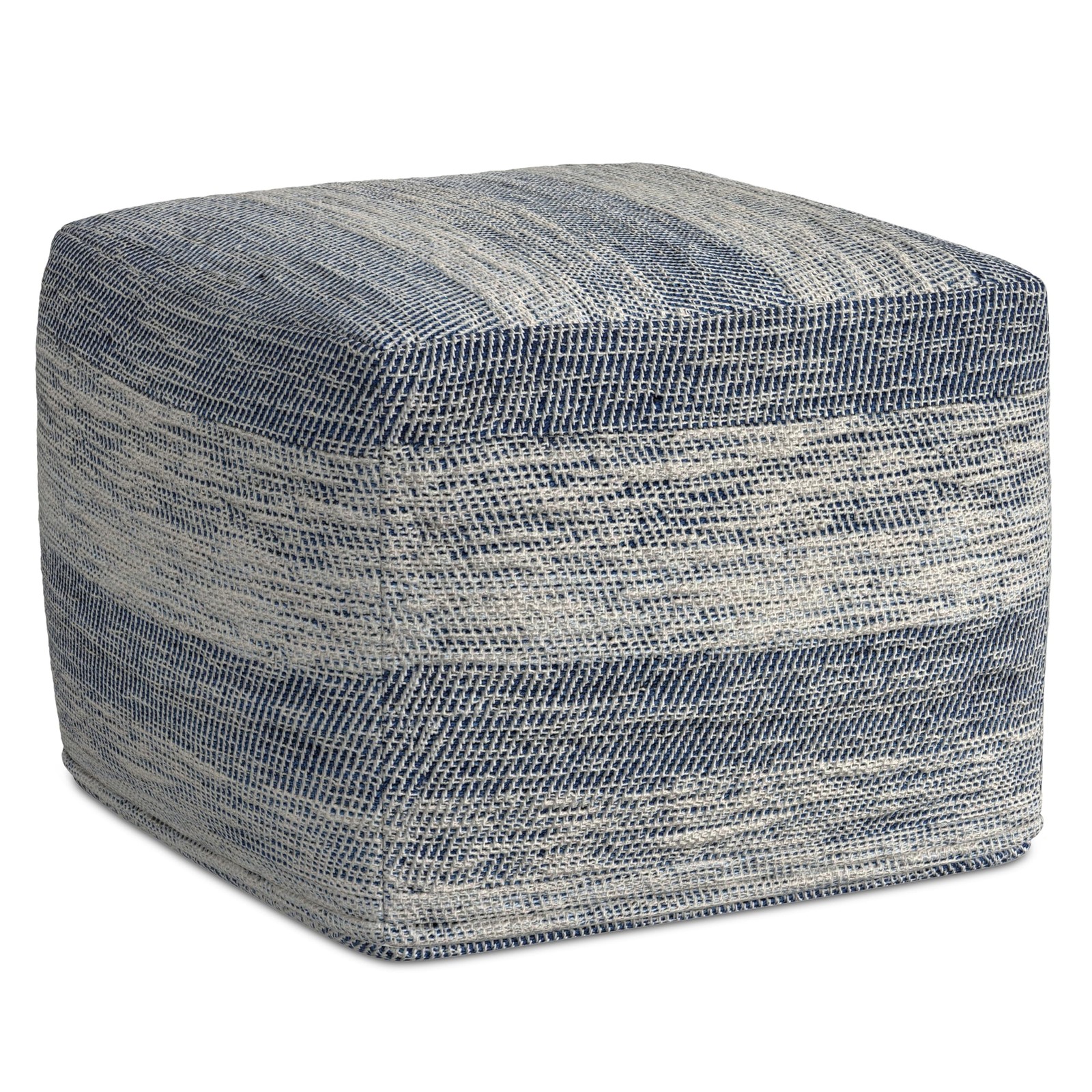 Clay 18 Inch Boho Square Pouf in Patterened Teal Melange Cotton, For the Living
