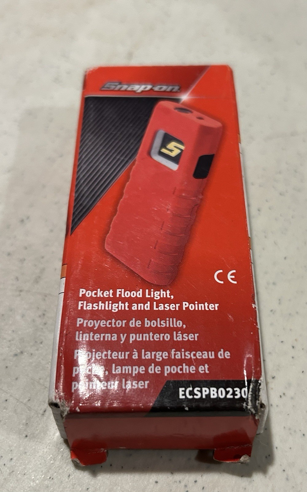 NOS. Snap On Orange  Pocket Flood Light Flashlight With Laser Pointer  ECSPB023O