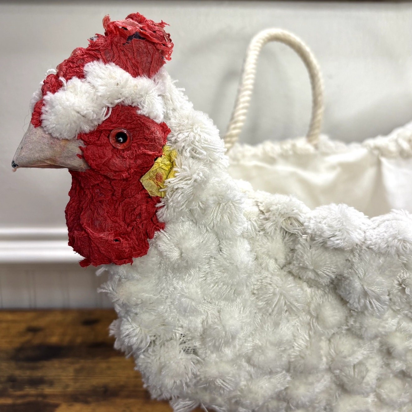 Hen Egg Gathering Basket Macrame Chicken Handmade Farmhouse Decor Rustic Large
