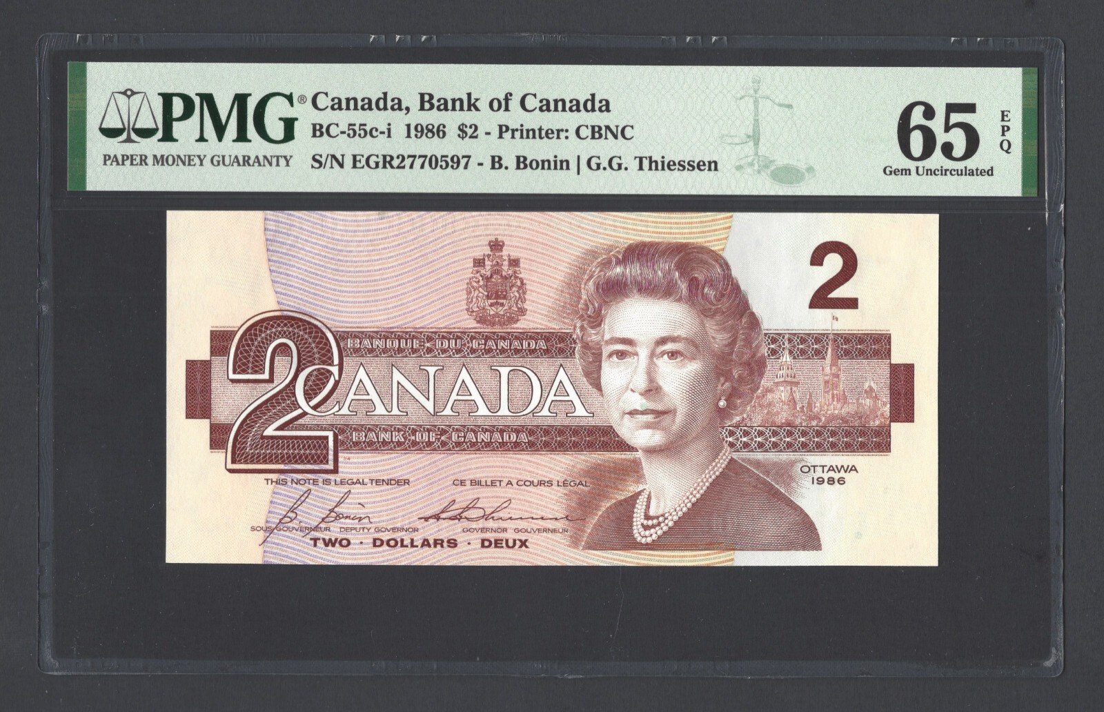 Canada 2 Dollars 1986 BC-55c-i Uncirculated Grade 65