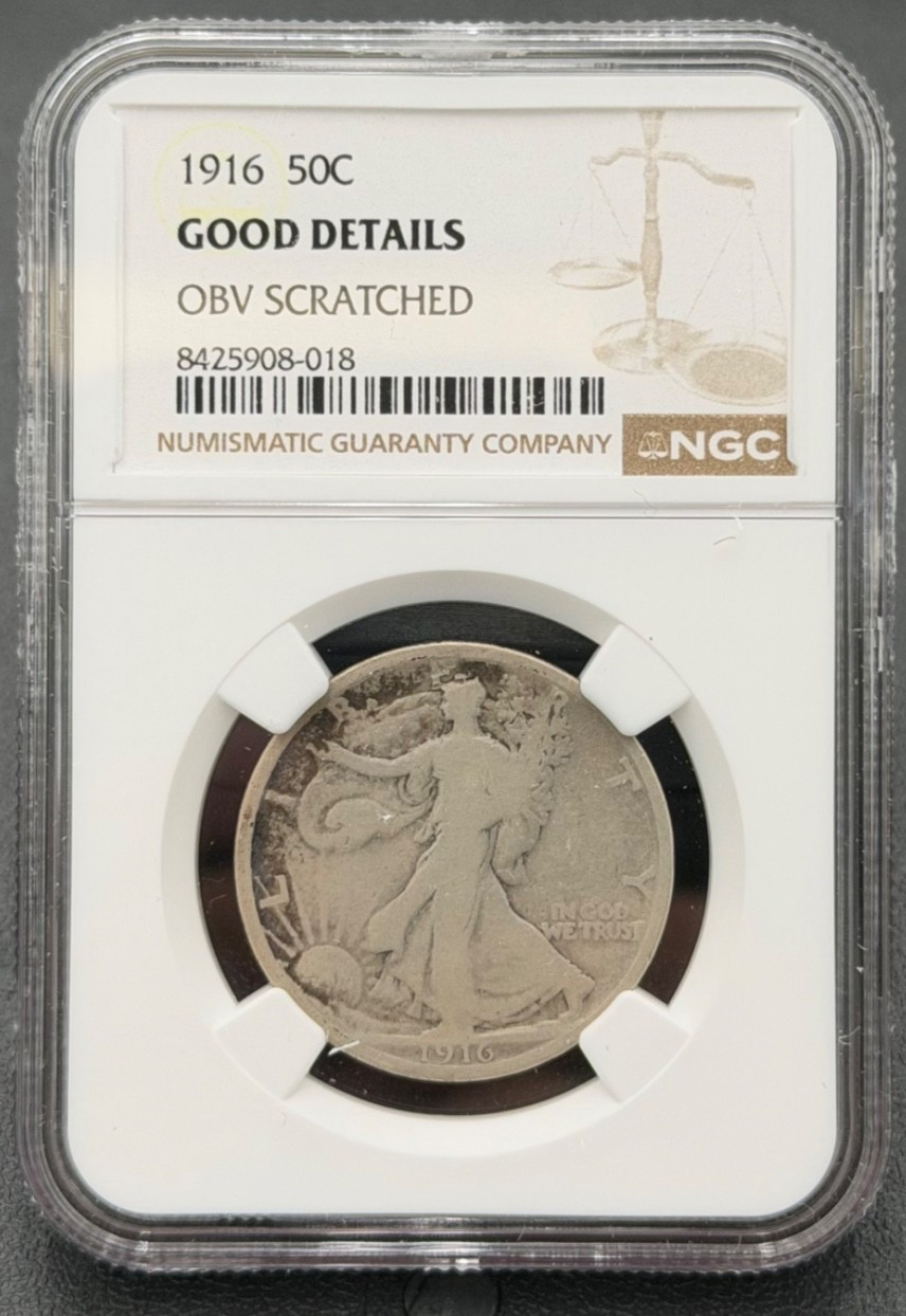 1916 P 50C Walking Liberty Half Dollar NGC Good, Low Mintage Key Date