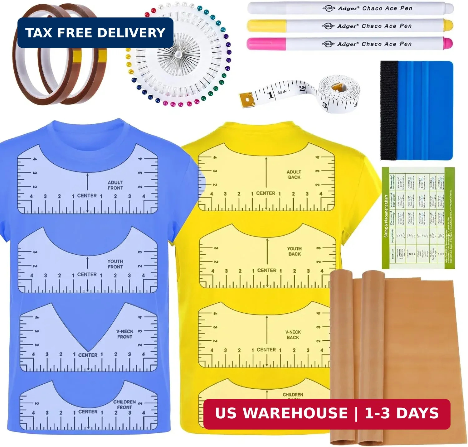18Pcs Sublimation Accessories, Tshirt Ruler Guide Vinyl Alignment Tool, Heat Pre