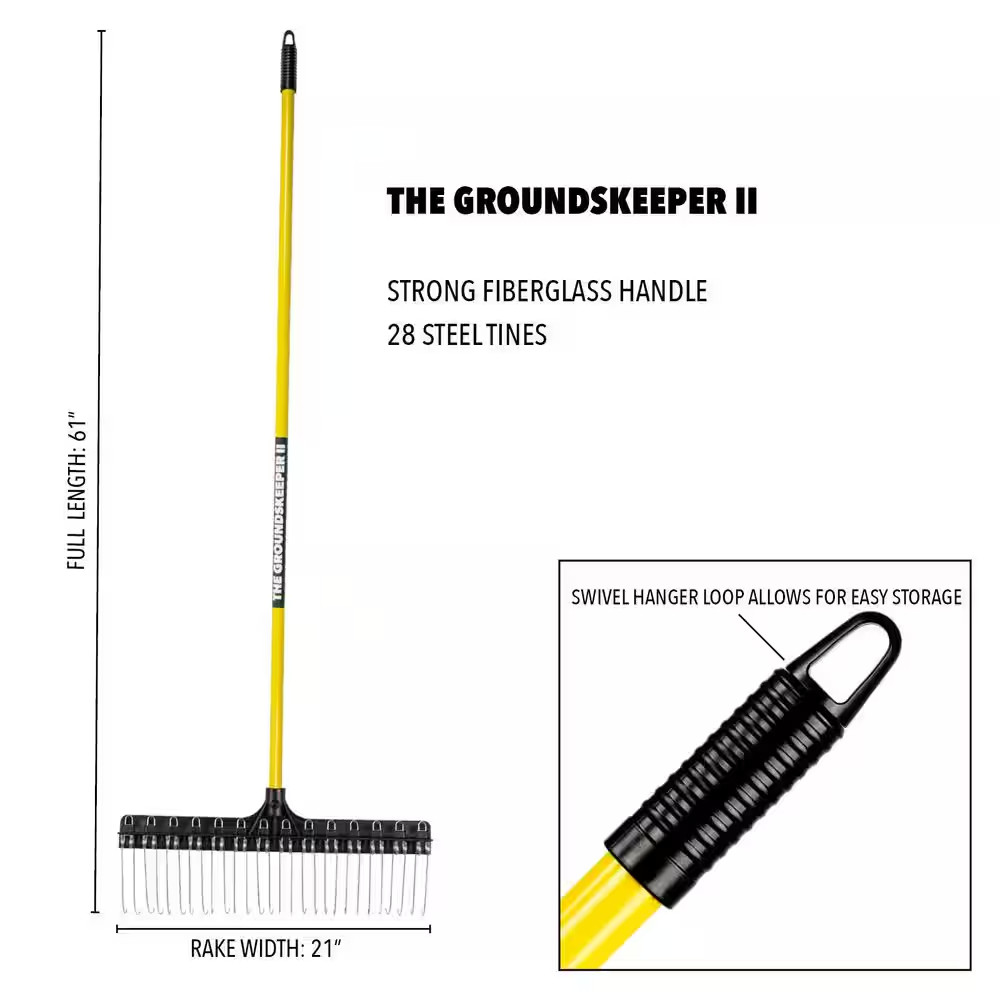 55 In. Fiberglass Handle Steel Rake