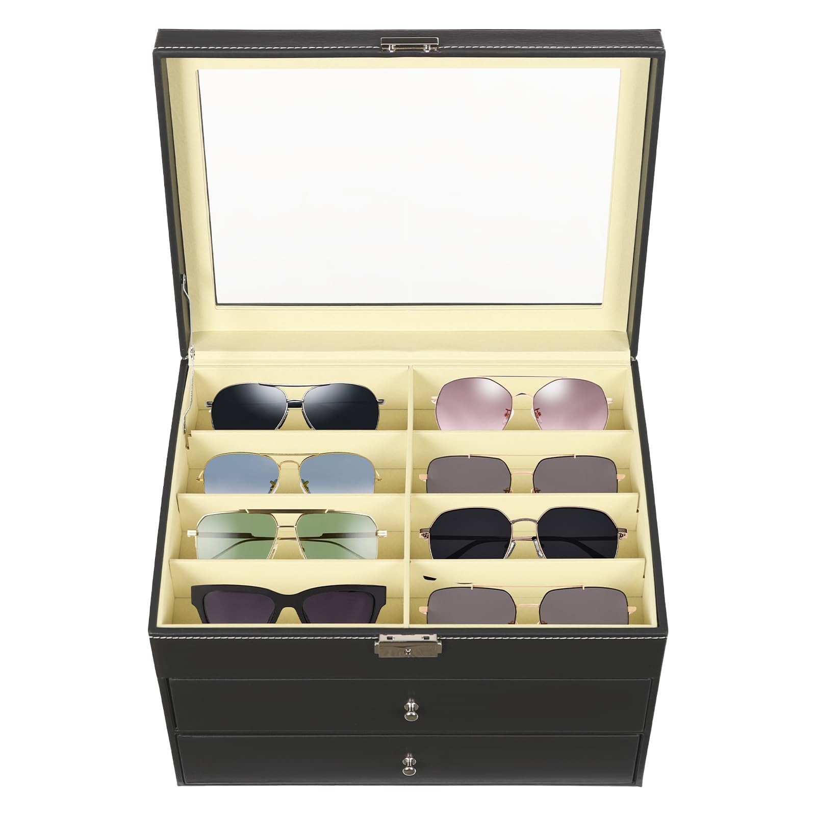 24 Slots Glasses Box Display Storage Case Organizer Leather For Sunglasses NEW