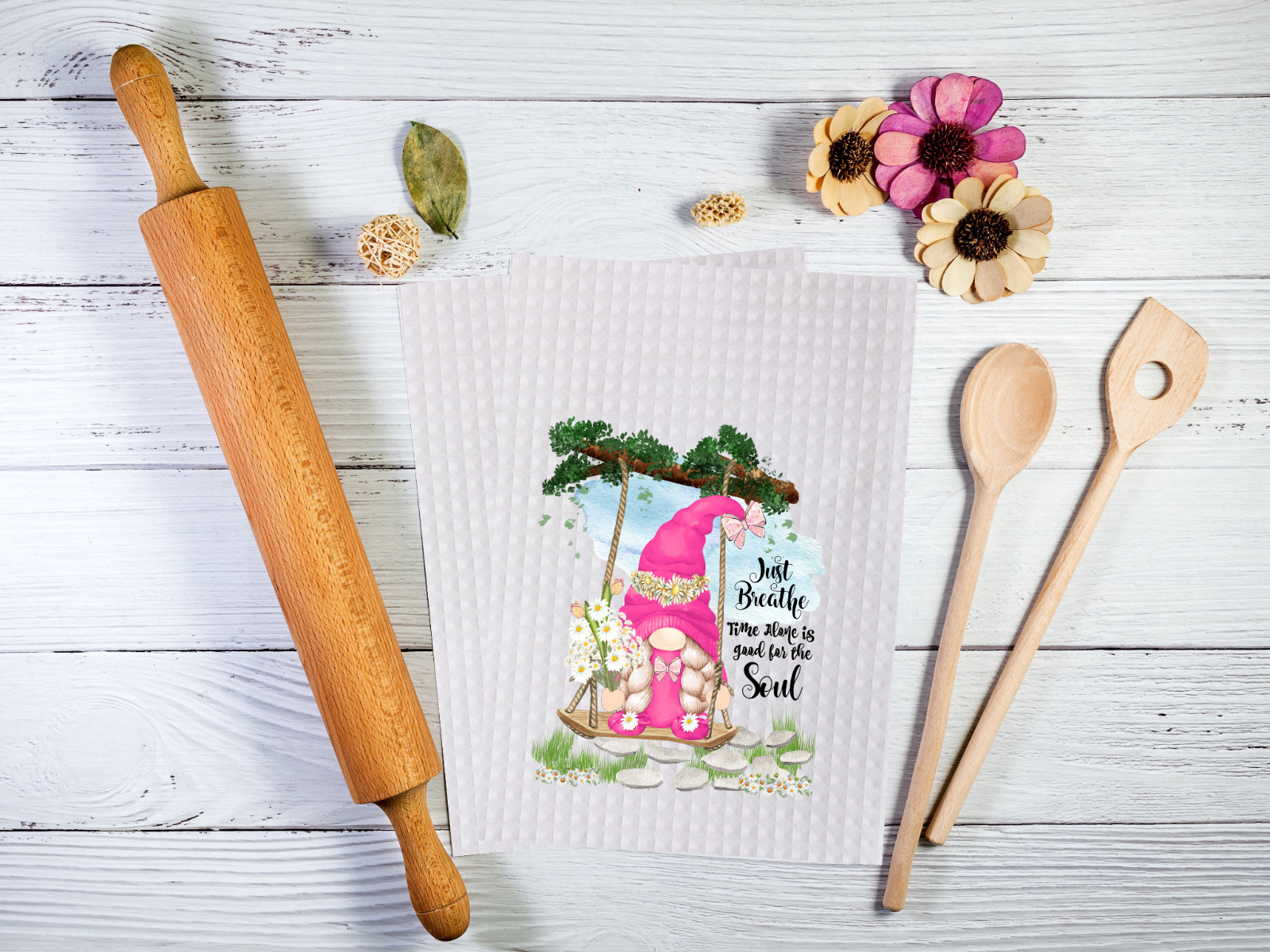 Just Breath, Gnome, Waffle Weave Kitchen Dish Cloth, Micro Fiber, 12x12"(wc133)