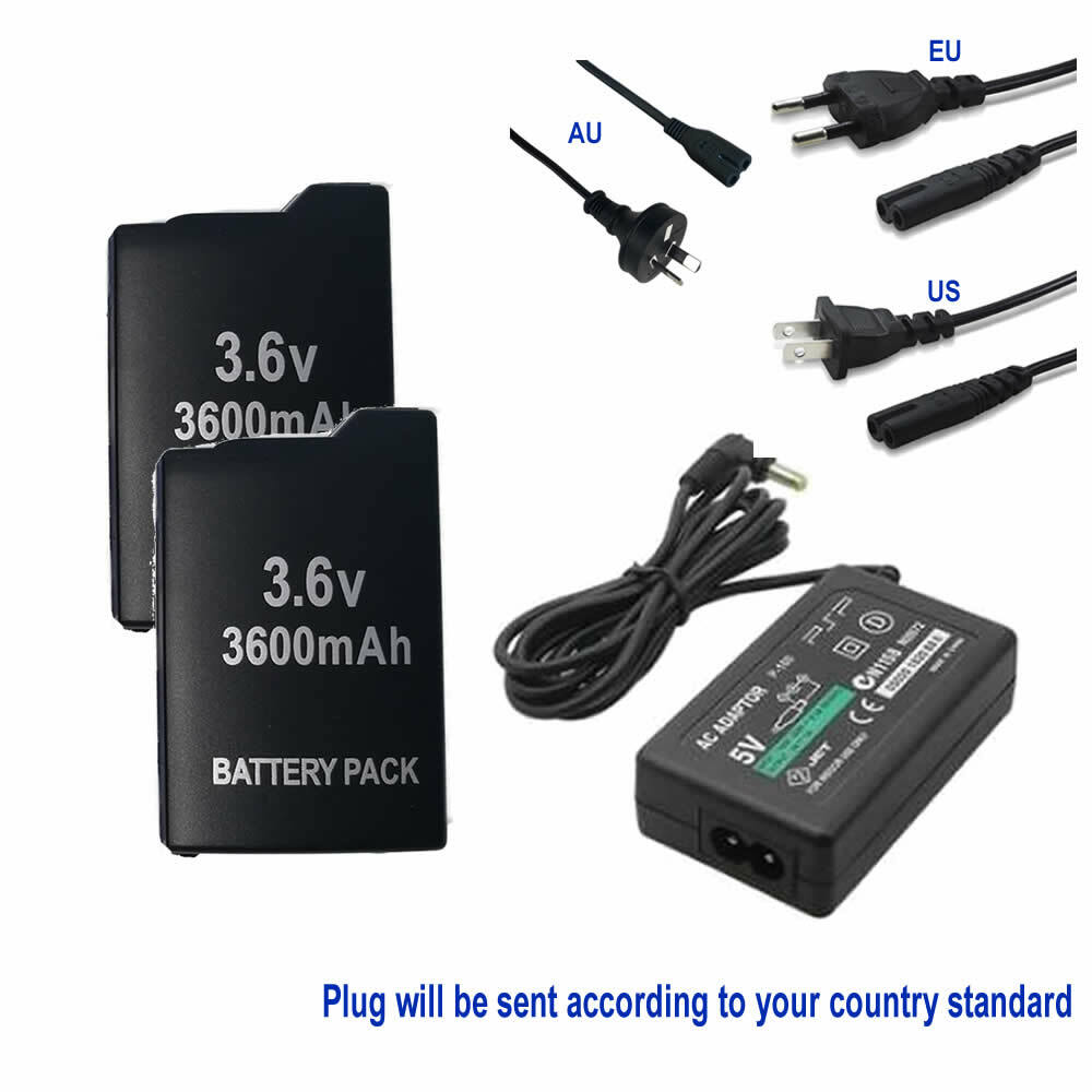 2x Battery for Sony PSP Fat Portable Playstation PSP-1000 1001 +AC POWER Adapter