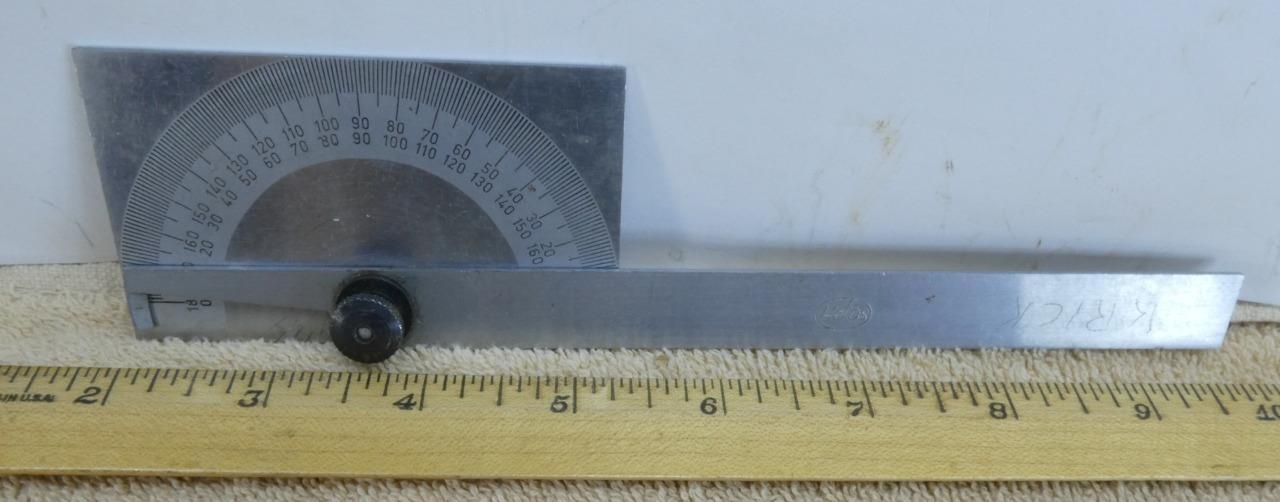 Vintage HELIOS Steel Protractor Satin Chrome Finish 0-180 Germany Machinist !