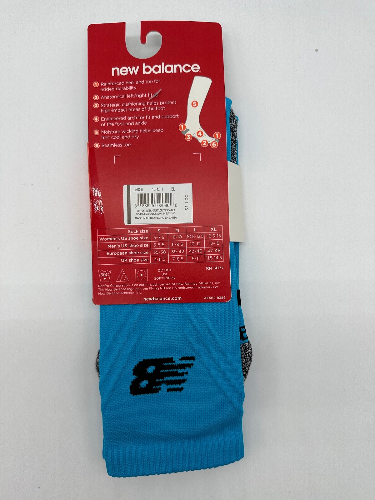 New Balance Running Strategic Crew Socks Anatomical Fit Mens/ Women Large