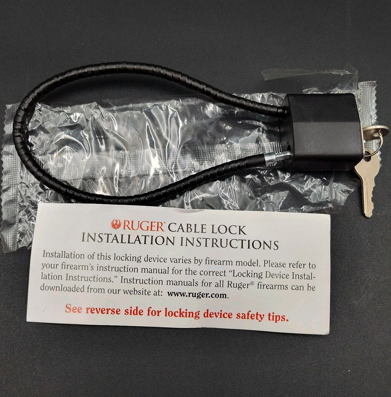 Ruger Black Gun Cable Lock Safety 2 Key R11SC3 5692-02T Un-Used New B23.1NB-3476
