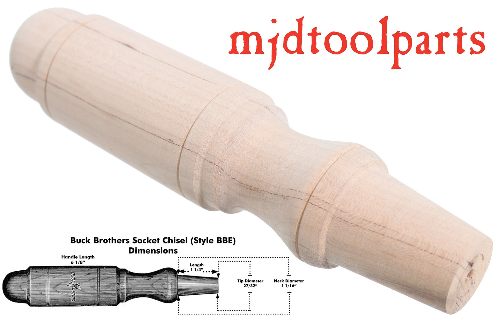 Genuine Amish Turned Buck Bros. Pattern Cherry Chisel Handle (BBE)- mjdtoolparts