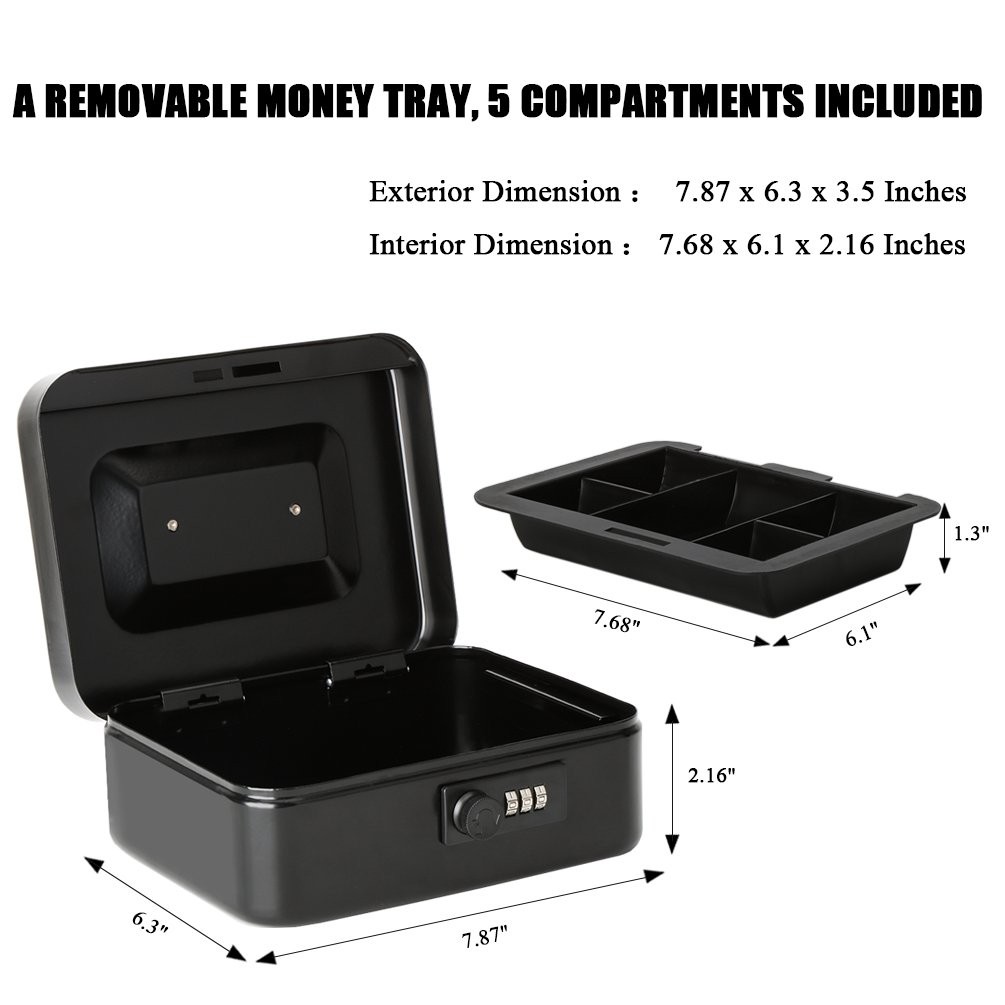 Secure Cash and Medication Lock Box with Combination Lock Compact Storage