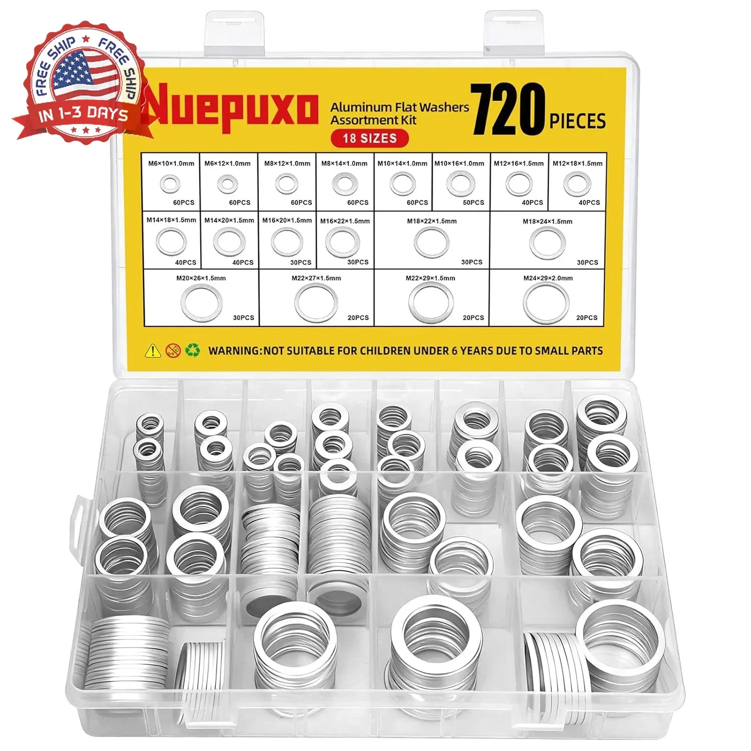 720PCS Crush Washer Oil Drain Plug,18 Sizes Aluminum Oil Drain Plug Gasket Assor