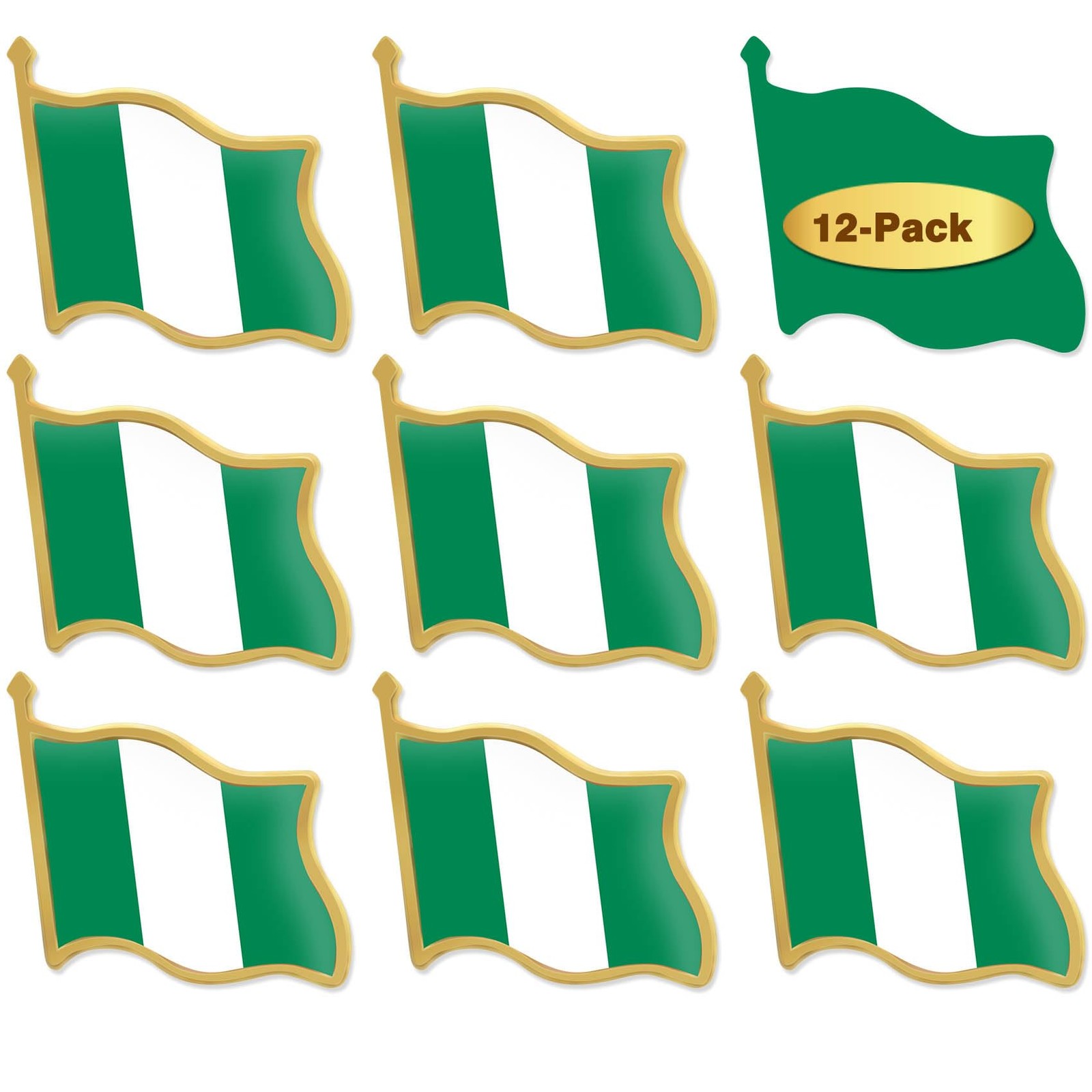 12/24/50/100Pcs Nigeria Flag Lapel Pins Bulk - Metal Nigerian National Lapel