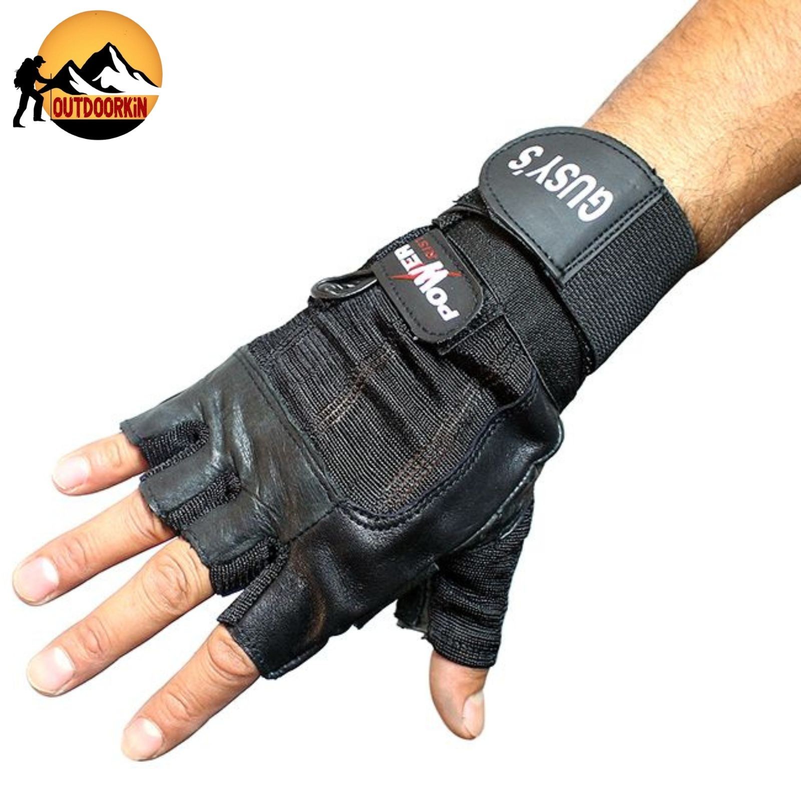 Gusy s Black Leather Working Out/Weight Lifting Fingerless Gloves Small