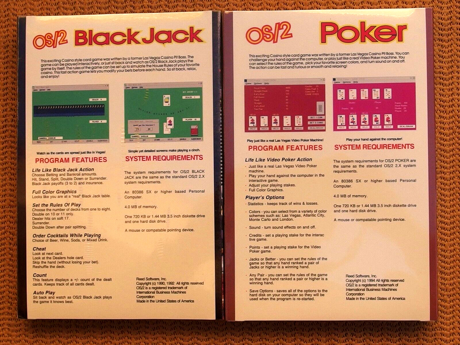 OS/2 BLACK JACK AND POKER GAME SOFTWARE BUNDLE COLLECTOR'S EDITIONS