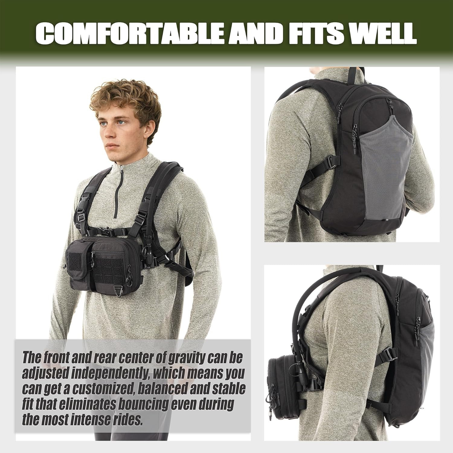 Convertible Hydration Backpack & Chest Pack with 2.5L Bladder for Outdoor Use