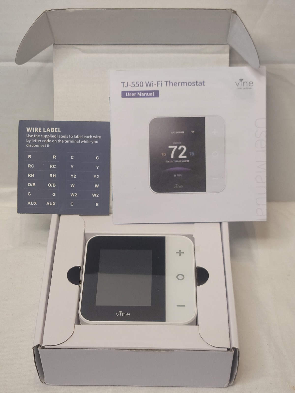 Vine Smart Wifi Thermostat Model TJ-550, 7 Day Programmable, White - NEW