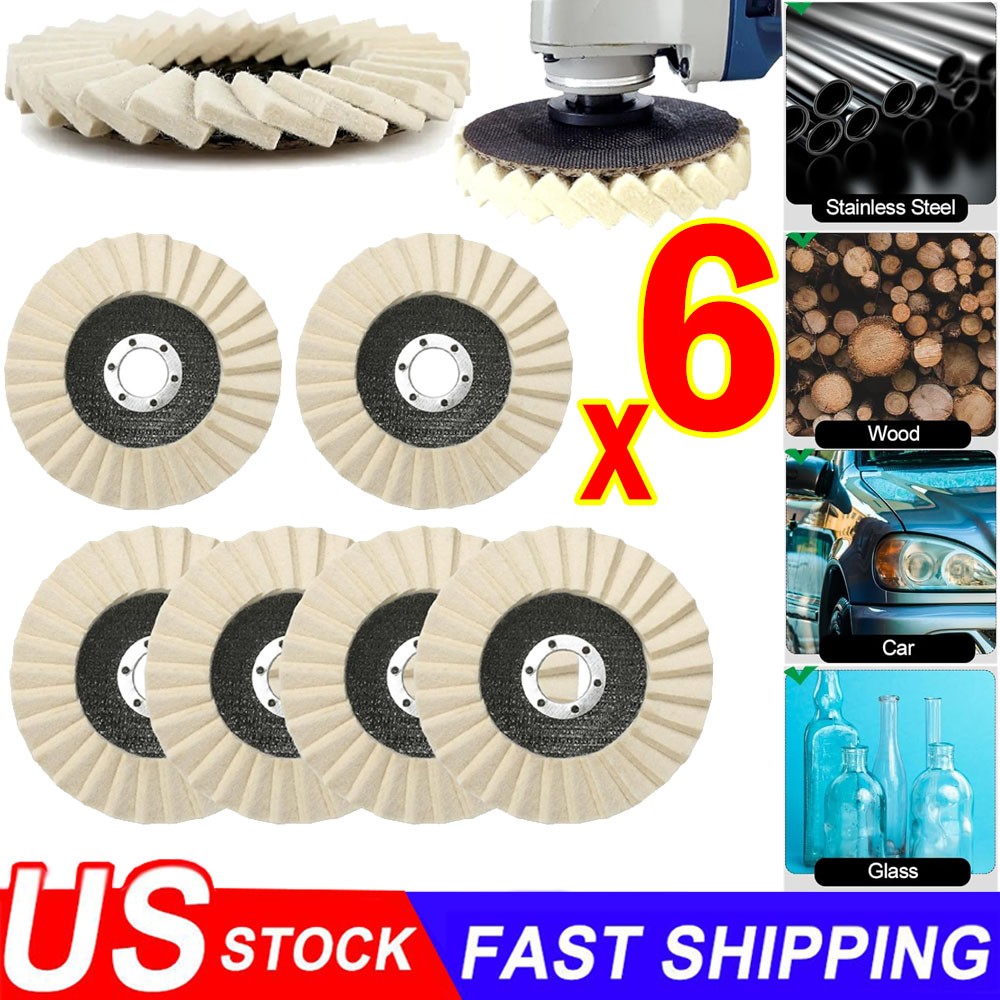 6PCS 5" Wool Felt Flap Disc Metal Working Polishing Buffing Wheel for Grinder