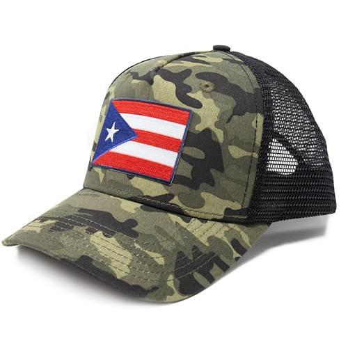 Puerto Rico Flag Hats - Snapback Trucker Baseball Hat (Camo)