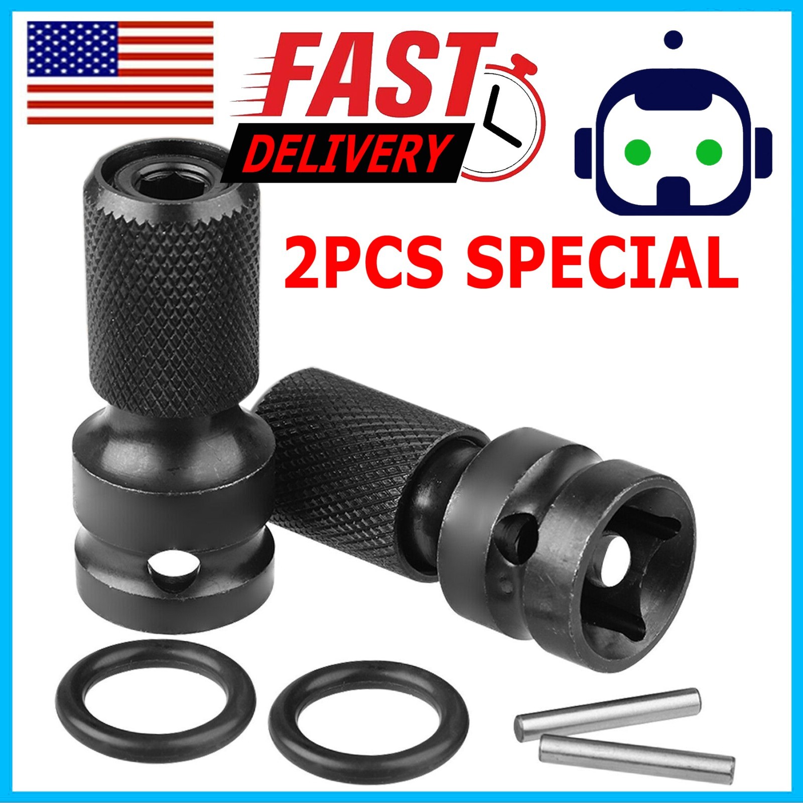 2Pcs 1/2" Drive To 1/4" Socket Adapter Hex Drill Chuck Change For Impact Wrench