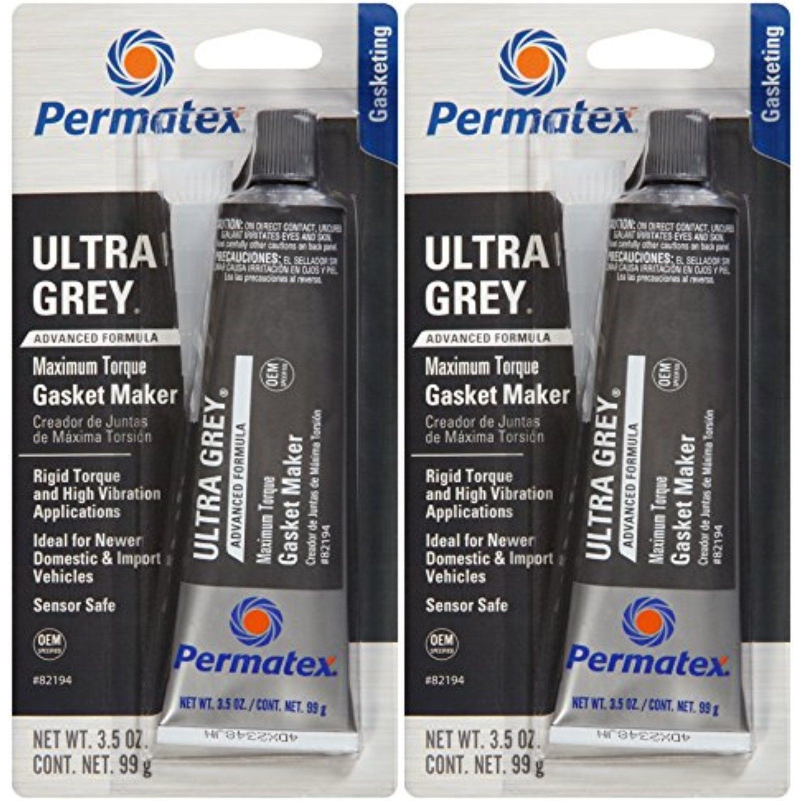 2 PACK PERMATEX 82194 Ultra Grey Silicone High-Torque RTV Silicone Gasket Maker