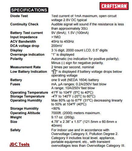 CRAFTSMAN Digital Multimeter Volt AC DC Tester Meter Voltmeter Ohmmeter