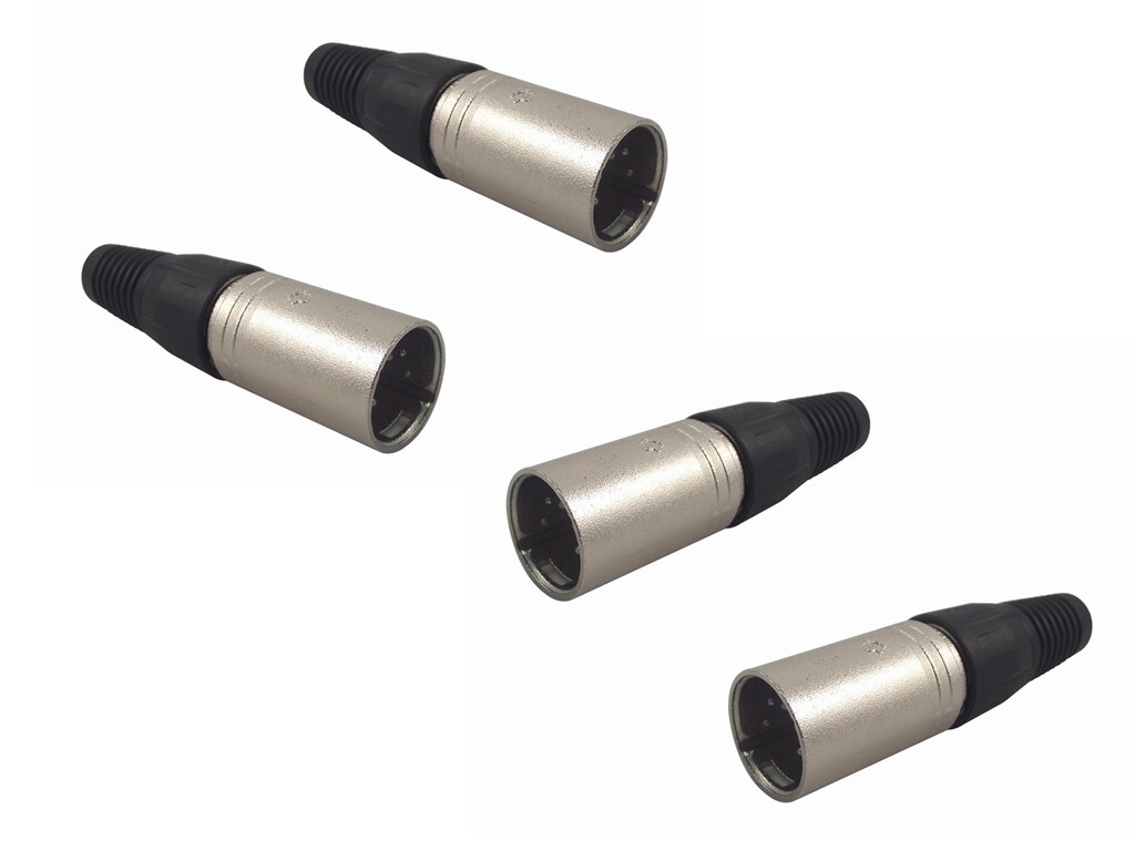 XLR Male  Plug Connector 's Metal Black 3 Pin  Pack 4 Plugs