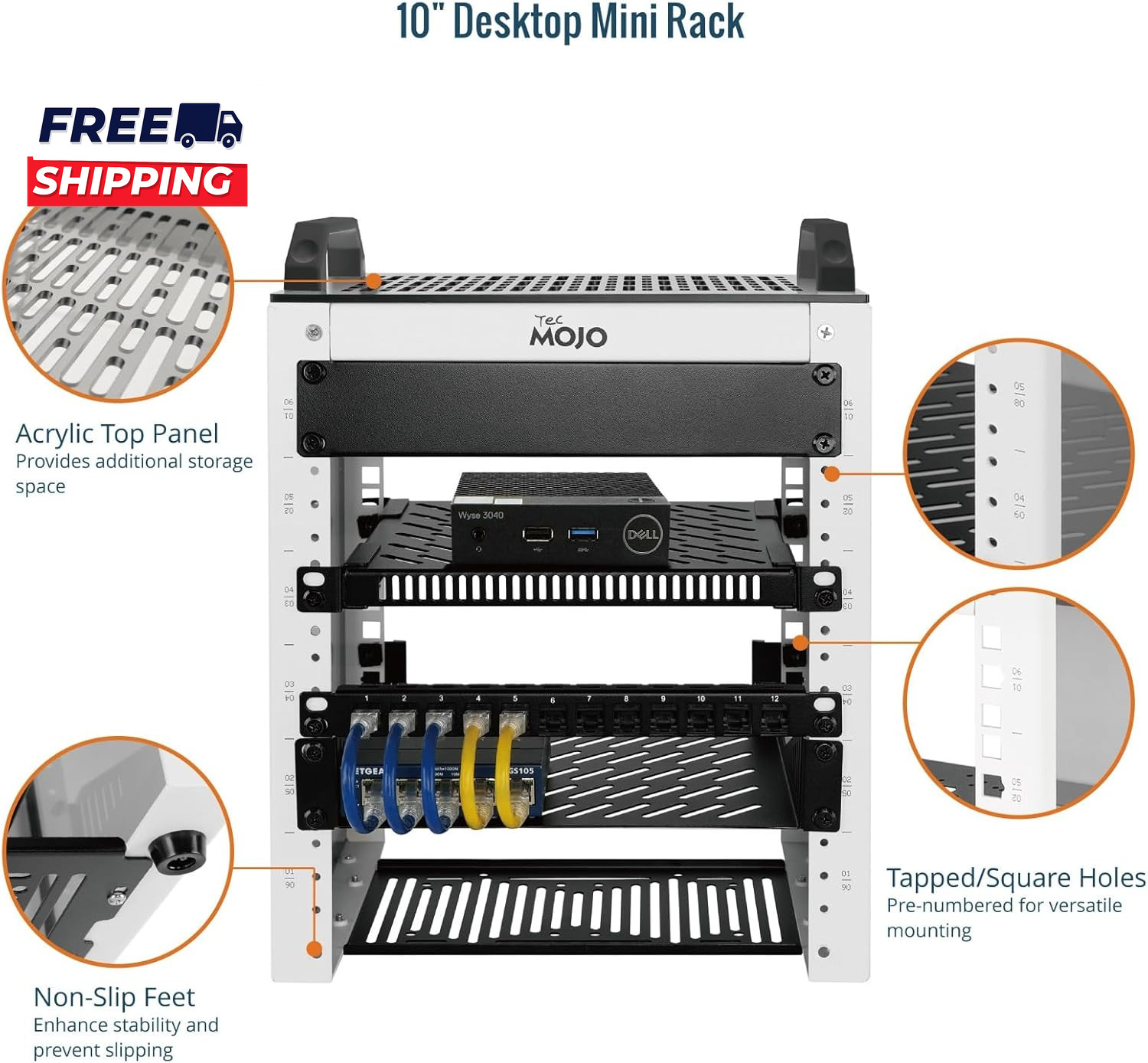 6U Network Rack 10 Inch Mini Server Rack with 2 Side Translucent Panels & 2 Top