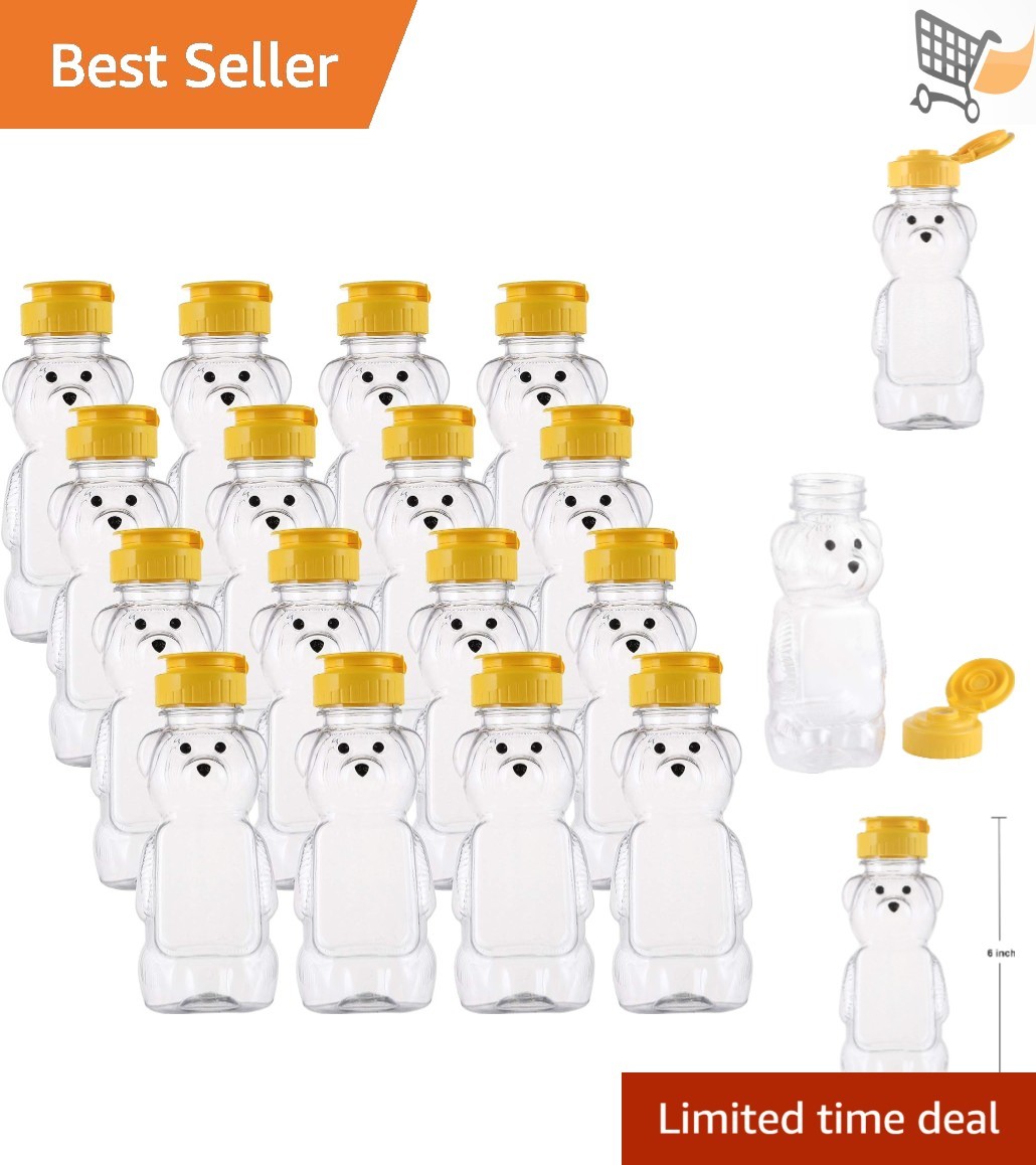 16 Pack Plastic Bear Honey Bottles 8oz Reusable Squeeze Jars with Flip-Top