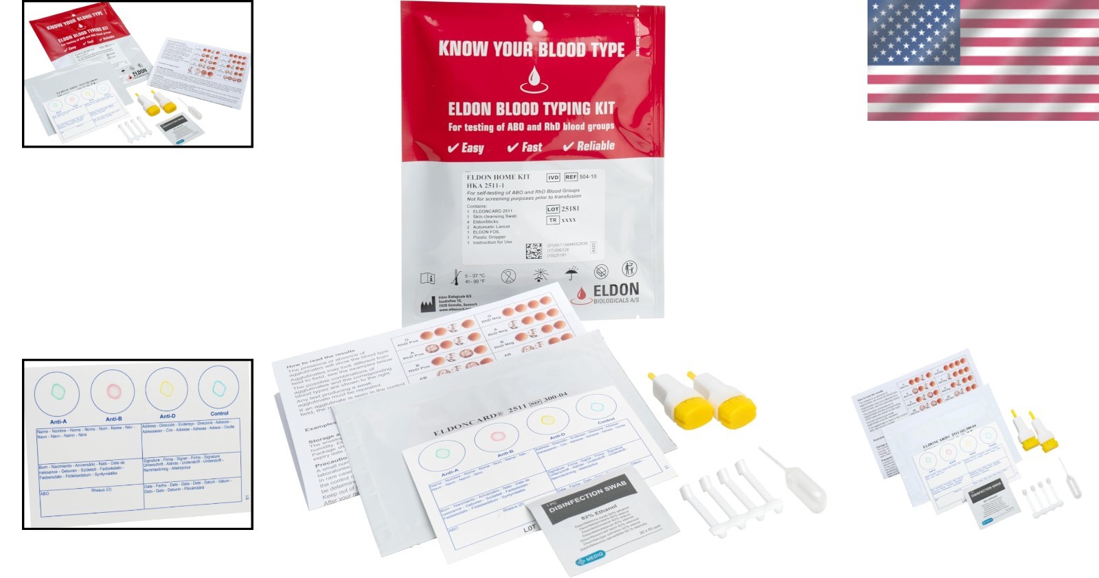 Home Blood Type Kit - Reliable A, B, O, AB & RH- Testing with Quick Results