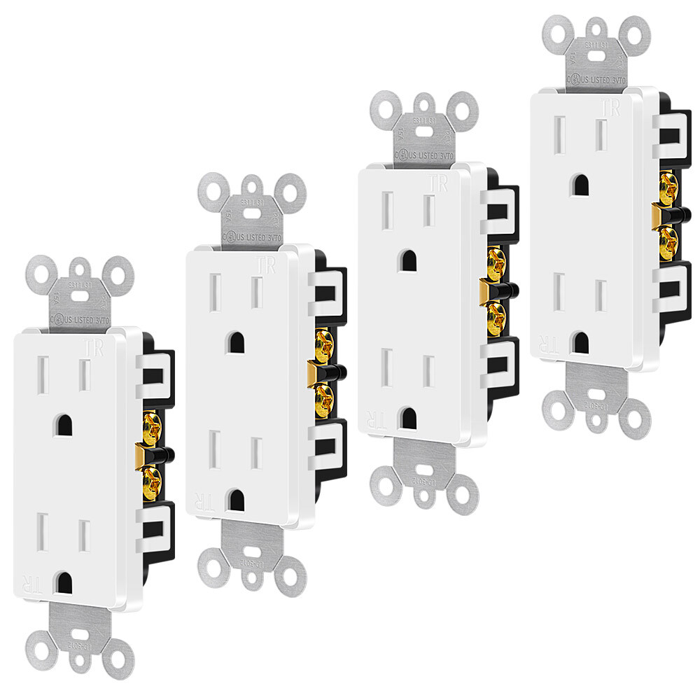 Decorator Wall Receptacle Outlet Self-grounding 15A 125V 3 Wire 5-15R UL 4Packs