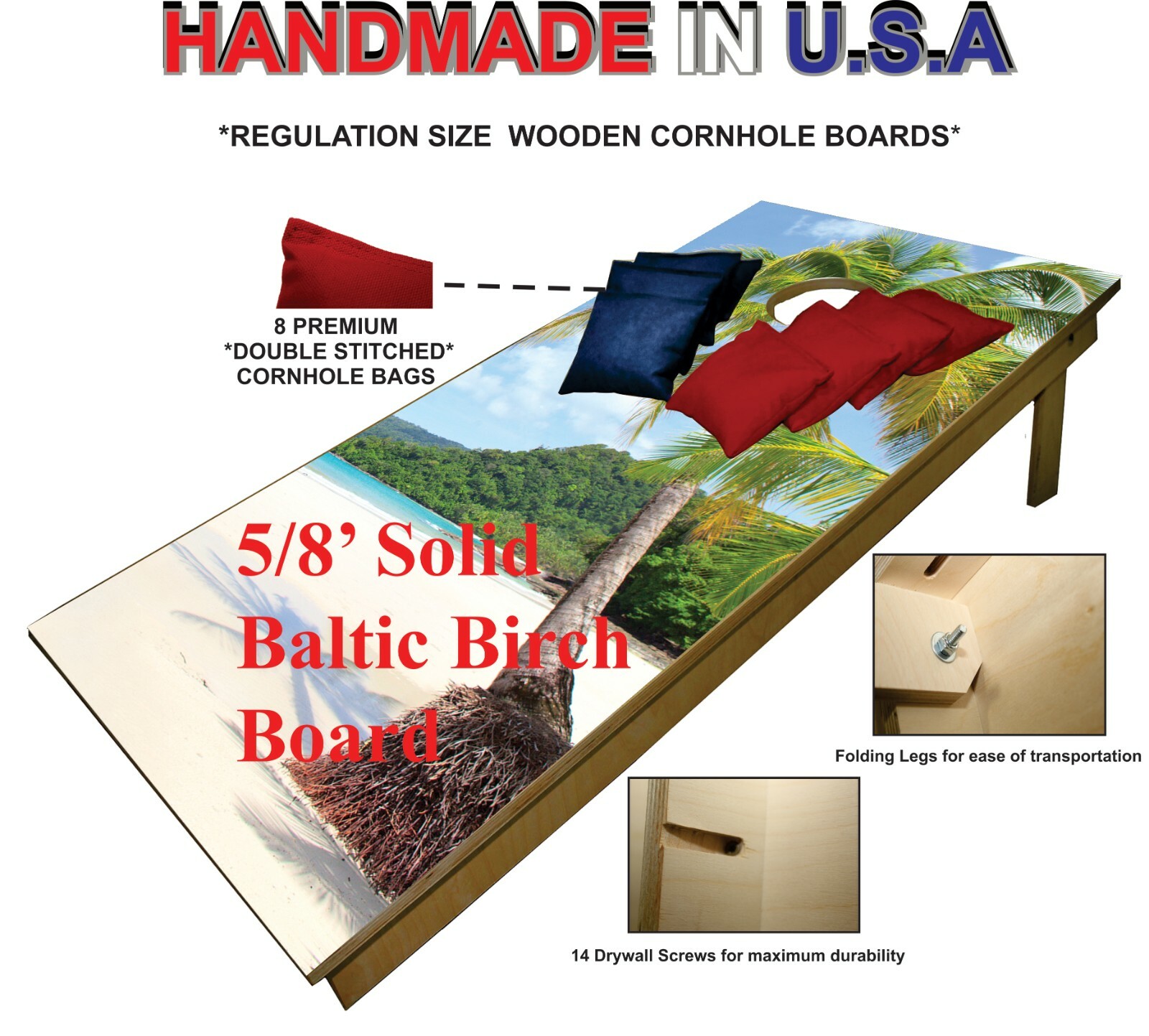 CORNHOLE Set BEANBAG TOSS GAME w Bags Palm Tree Beach Island Paradise Boards
