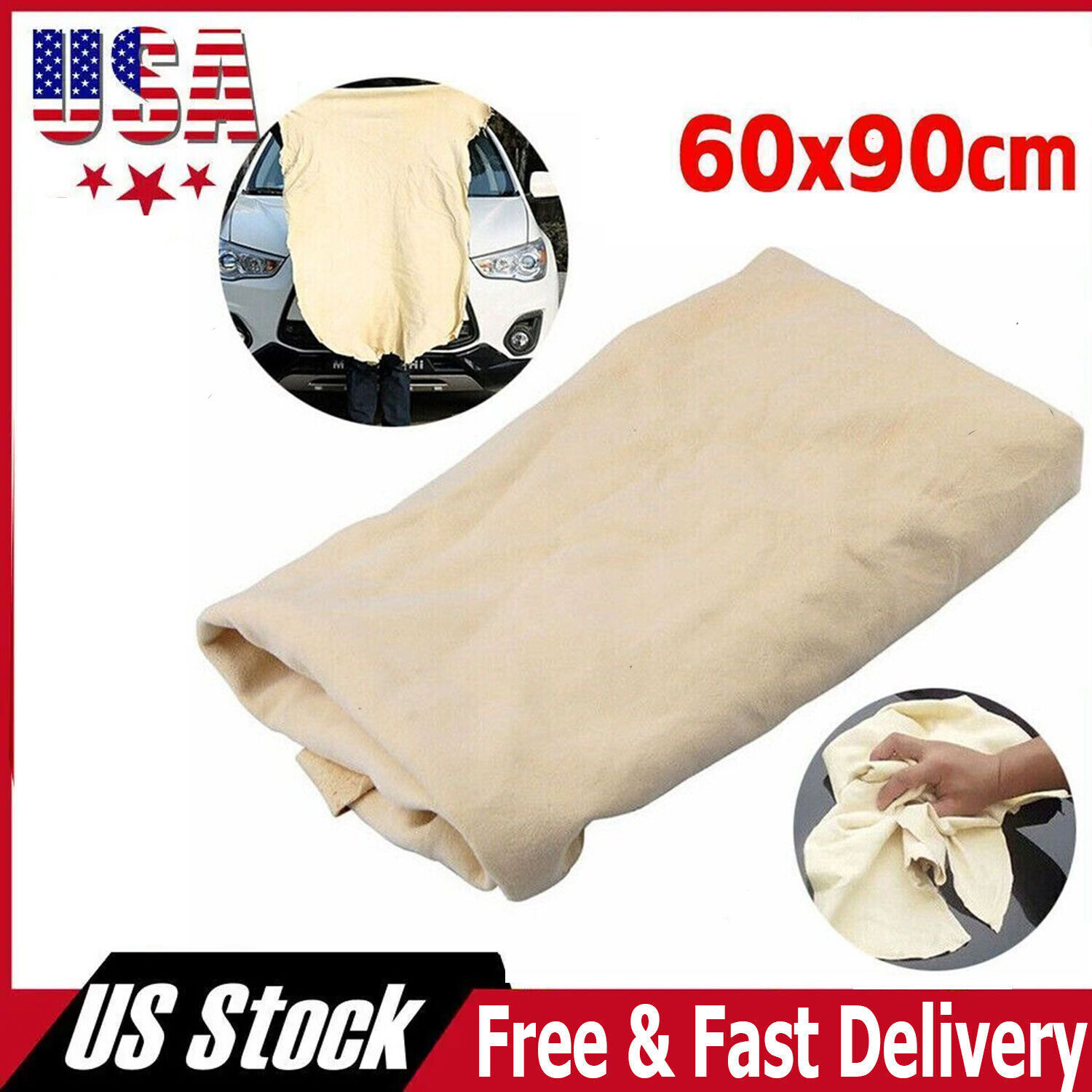 Car Cleaning Cloth Natural Chamois Leather Washing Absorbent Drying ShammyTowel✅