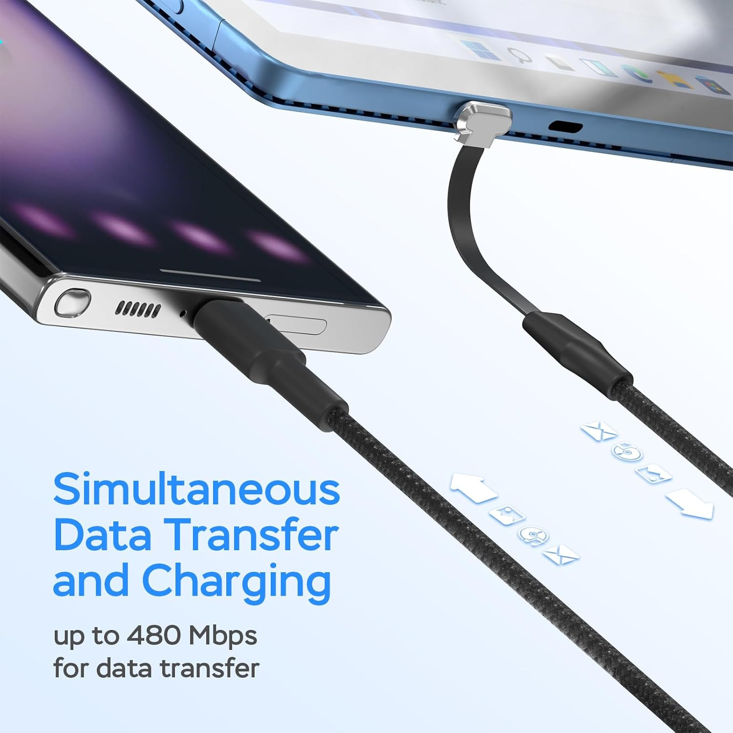 USB C Charger Cable, 60W 3.3Ft Type C Charging Flat 90-Degree 3.3FT