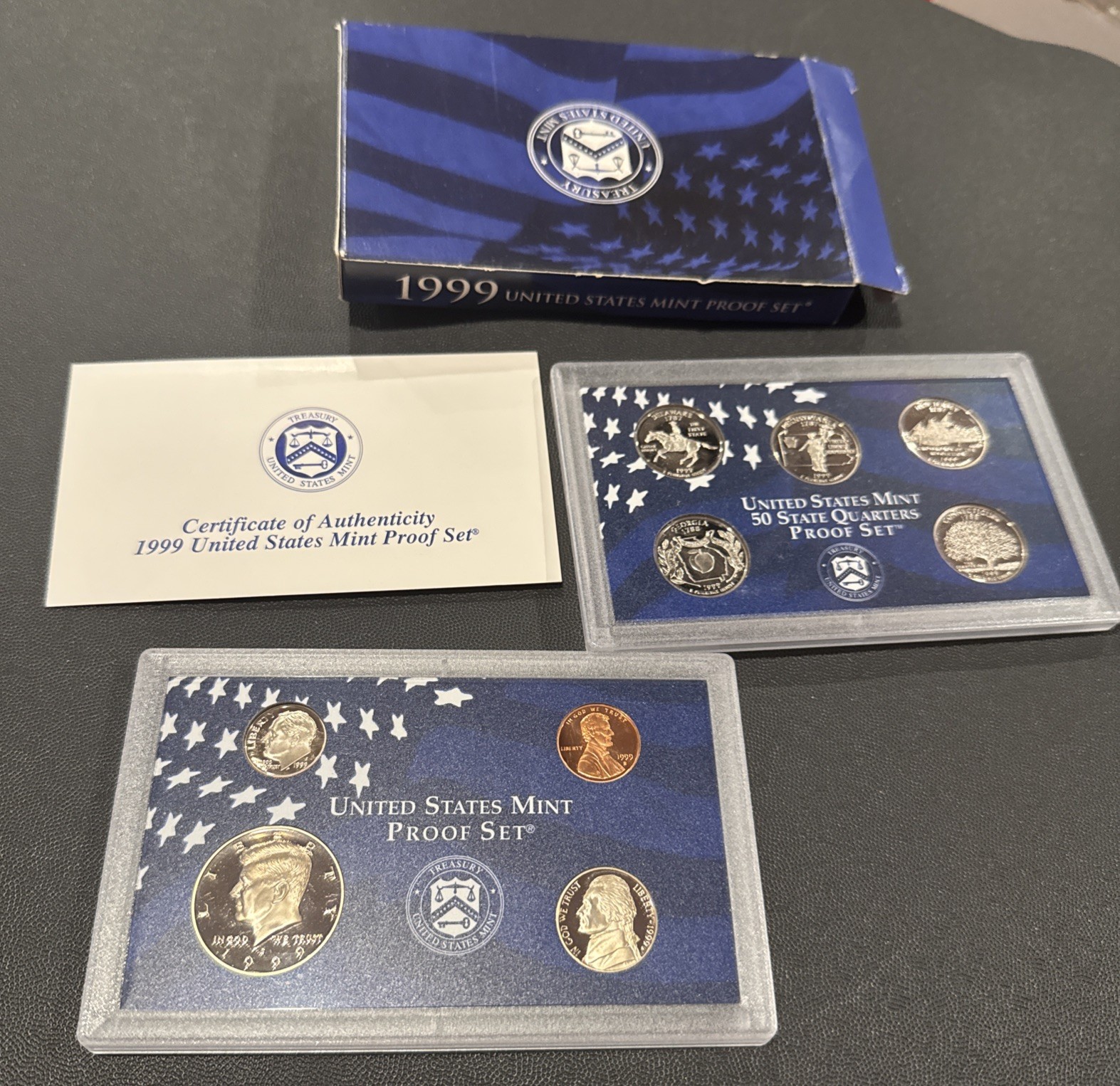 1999 S Proof Set Original Box & COA 9 Coins CN-Clad
