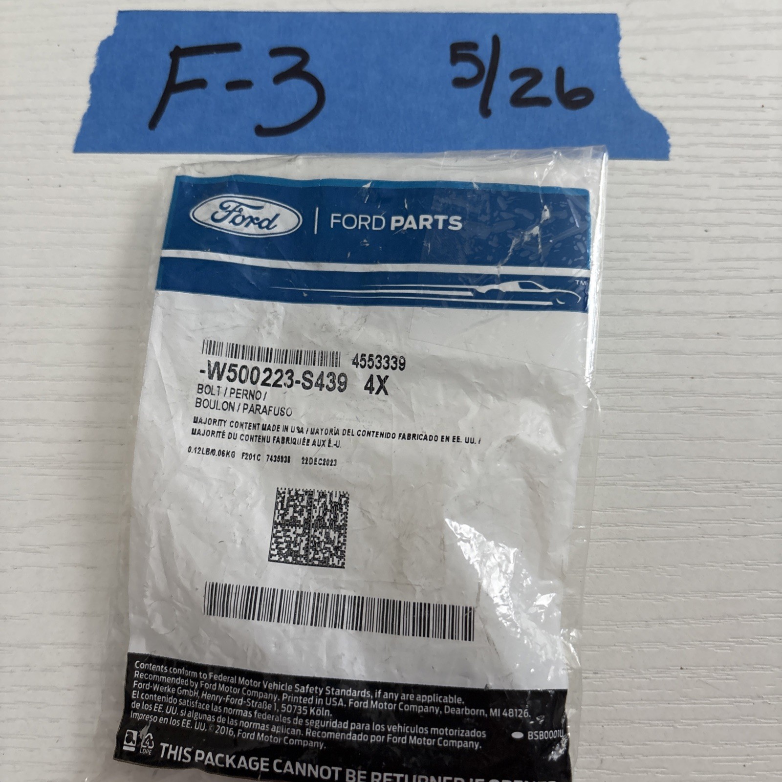 Ford F-150 Bolt W500223-S439 2005-2025 OEM Fastener Hardware Pack of 4
