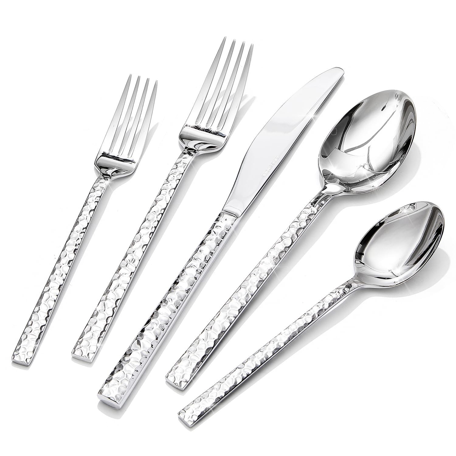 KINGSTONE 30 Piece Hammered Silverware Set, 18/10 Stainless Steel Flatware Se...