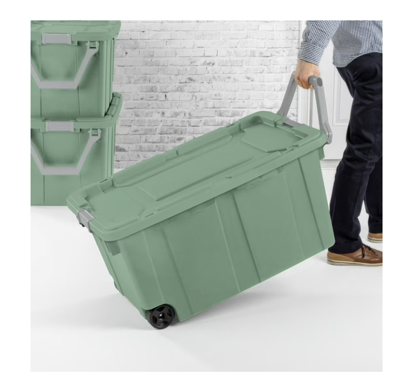 2 pack Sterilite Extra Large Storage Bin, 40 Gallon Wheeled with Handle, Green
