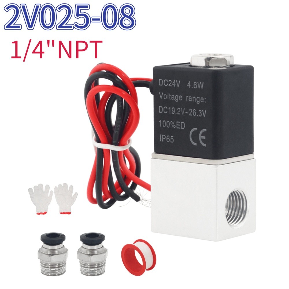 DC 24V Solenoid Valve 1/4 inch NPT 2 Way Normally Closed Electric Air Valve
