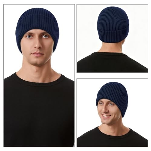 Fisherman Beanies for Men Women, Soft Warm Knit Winter Hats Trawler Navy Blue