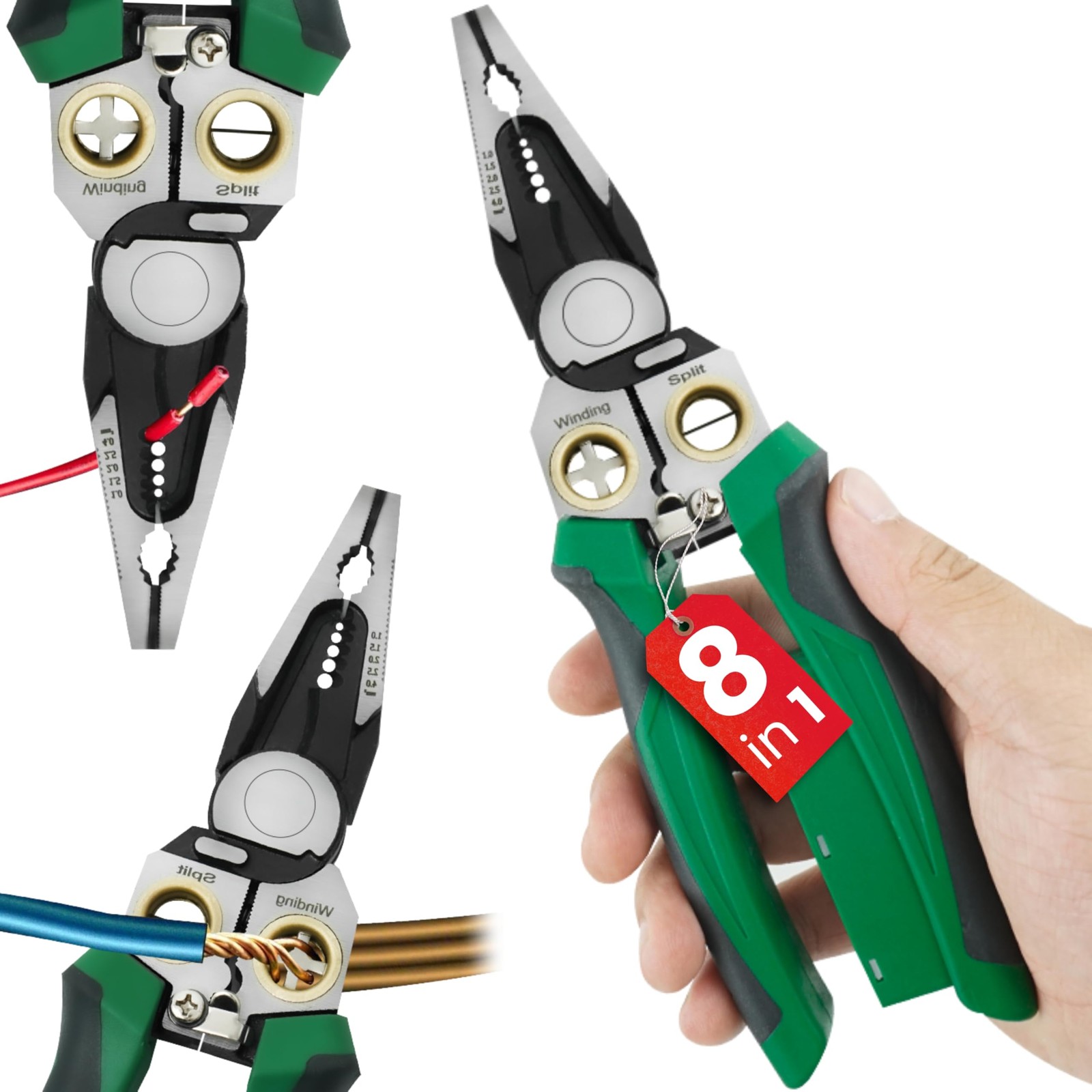 , 8 in 1 wire stripper with voltage tester and crimper electrician tools, her...