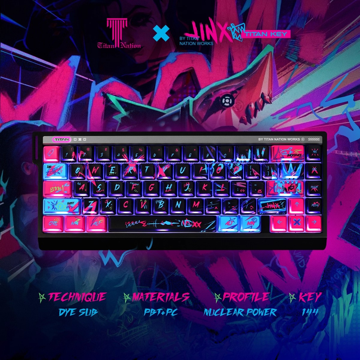 League Of Legends LOL Jinx Graffiti Transparent Keycaps For Keyboards Xmas Gifts