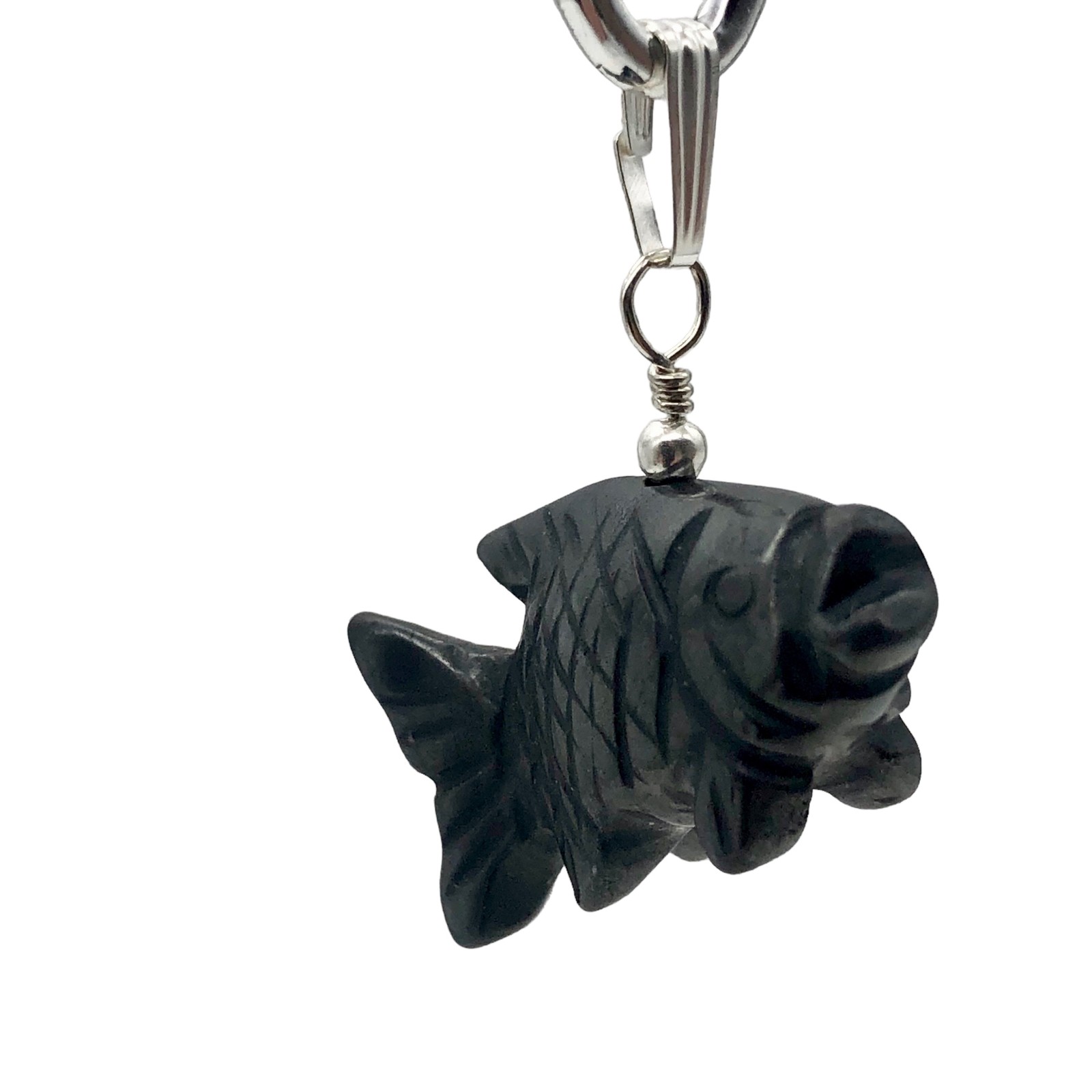 Hematite Koi Fish Pendant Necklace | Semi Precious Stone Jewelry|Silver Pendant