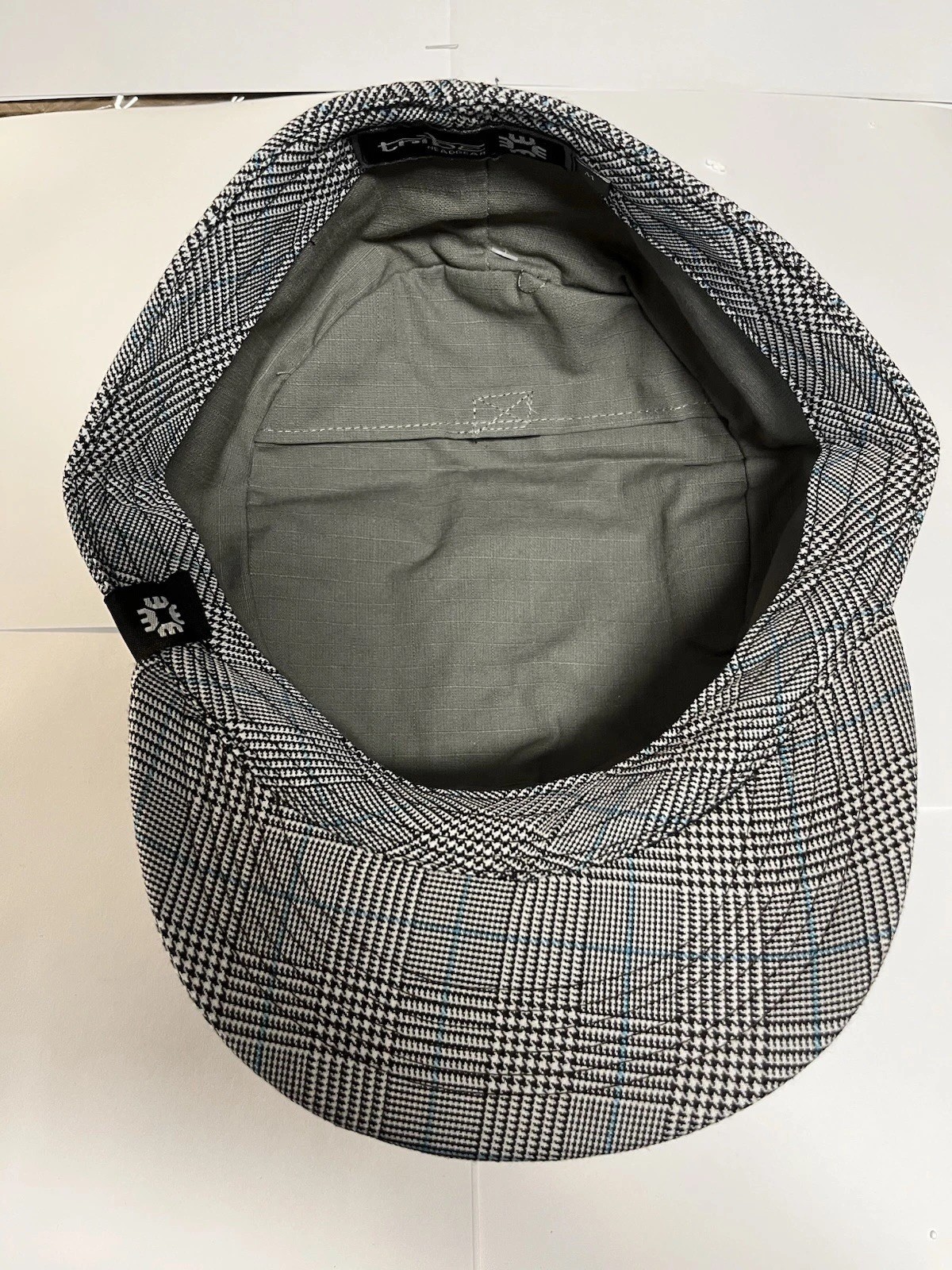 NEW Tribe Headgear Stash Cap Hat Mens Medium Grey Blue Plaid Cadet Hidden Pocket