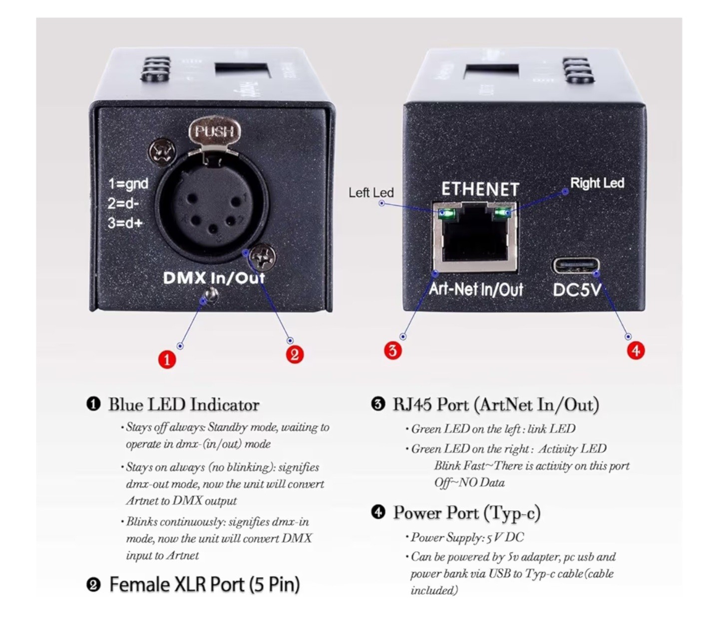 NEW Pknight ArtNet DMX Ethernet Lighting Controller Interface, 5-Pin DMX512 NODE
