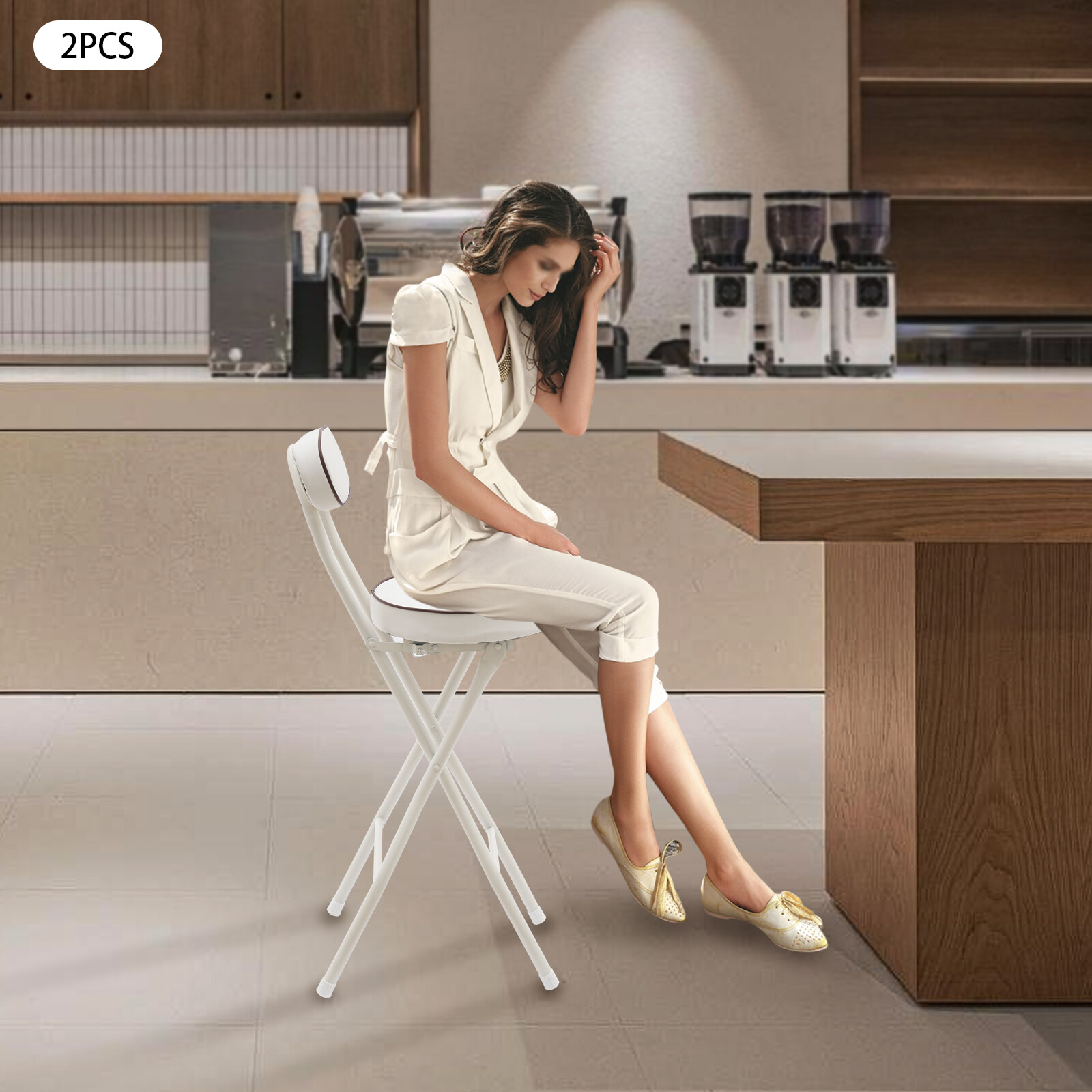 2 Pcs Folding Bar Stool with Backrest Tall Foldable Stool Chair Portable