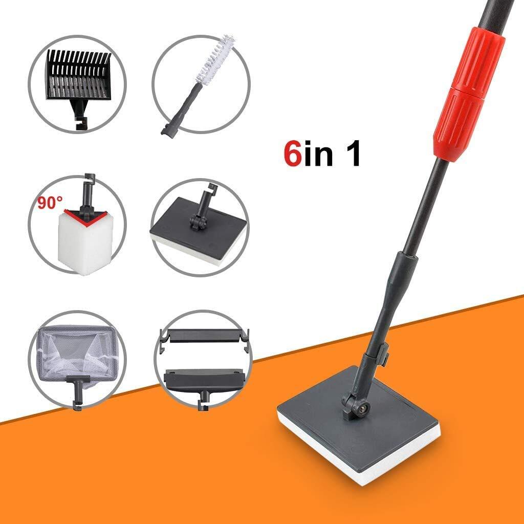Aquarium Cleaning Tool 6 In 1 Algae Scraper Scrubber Pad Adjustable Long Handle