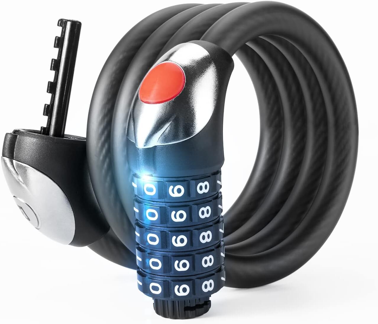 ROCKBRS  Bike Lock 5-Digit Password Bicycle Combination Cable Chain Lock &Light