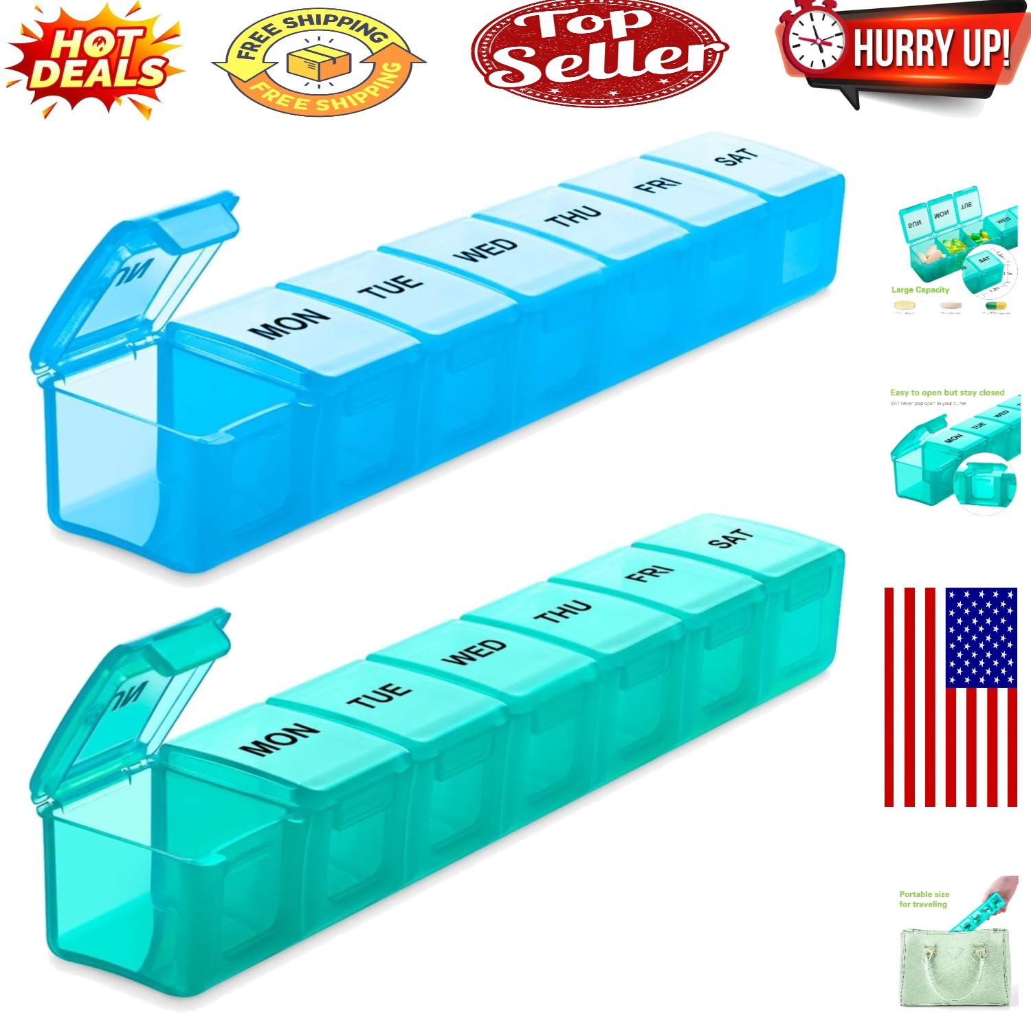 User-Friendly Travel Pill Box - Extra Large 2 Pack with Easy-to-Read Labels